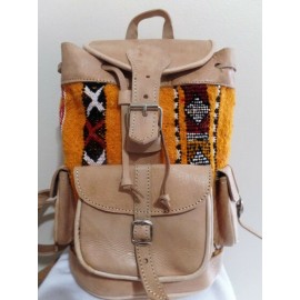 Genuine leather and yellow kilim backpack