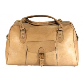 Travel bag in real handmade beige leather