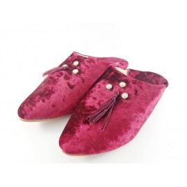 Red suede slippers for women
