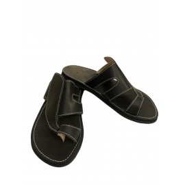 Men's black real leather sandal