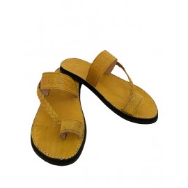 Sandale cuir véritable jaune