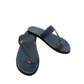 Sandale cuir véritable bleu