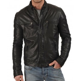 Jacket en cuir véritable Noir