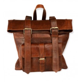 Handmade brown genuine leather backpack
