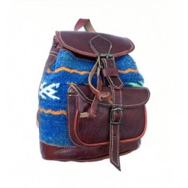 Backpack in real blue leather Moroccan craftsmanship