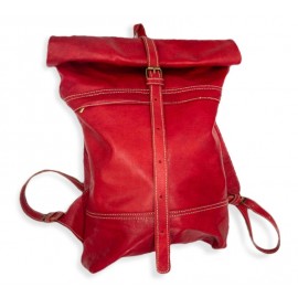 Genuine leather travel backpack Red