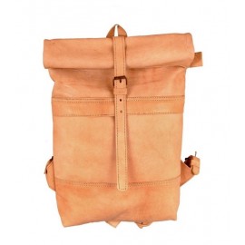 Beige genuine leather travel backpack