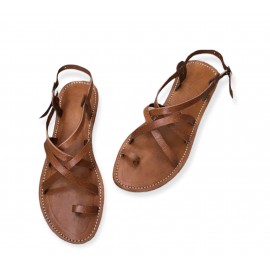 Flat sandal in real leather 100% handmade for women