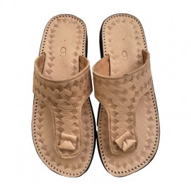 Sandale en vrai cuir beige...