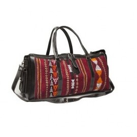Genuine leather travel bag with red kilim