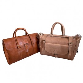 Set of two handmade genuine leather travel bags