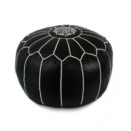 Pouf en cuir véritable Noir