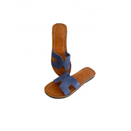 Sandale cuir véritable bleu