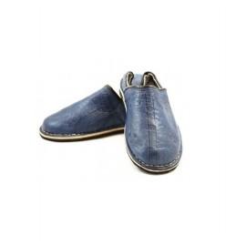 Moroccan slippers in genuine blue leather handmade by our craftsmen