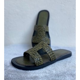 Kaki Sandalen aus echtem...