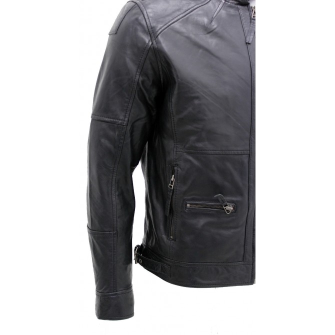 Veste En Cuir Véritable Avec Col En Fourrure - Maya Für - Taille Unique - Noir