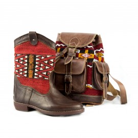 boot and backpack genuine leather in kilim red crafts Morocco