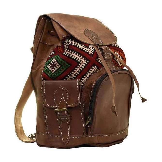 Genuine leather backpack and kilim handicraft Morocco - Cuiroma