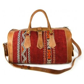 Genuine leather travel bag with kilim