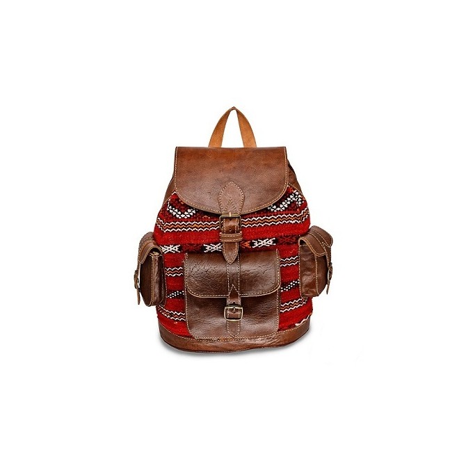 Sac à Dos En Cuir Artisanat Marocain, Motif Main De Fatma, Multicolore, Adulte Unisexe, Neuf