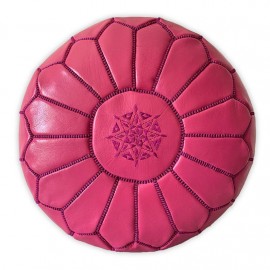 Pouffe in genuine pink leather