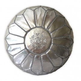 Pouf en cuir véritable argenté