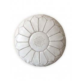 Pouf en cuir véritable Blanc