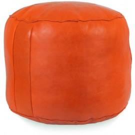 Pouf in real tobacco leather
