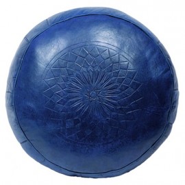 Pouf en cuir véritable Bleu