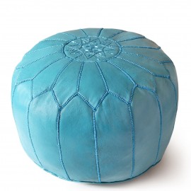 Pouf en cuir véritable Bleu
