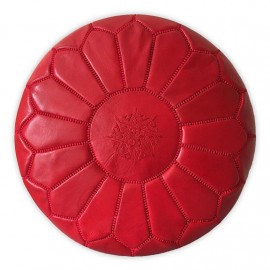 Red pouf in real leather