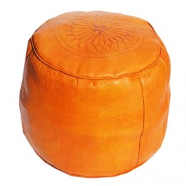 Orange stool in real leather
