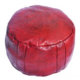 Red pouf in natural leather...