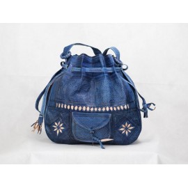 Mochila en Piel Verdadera Azul